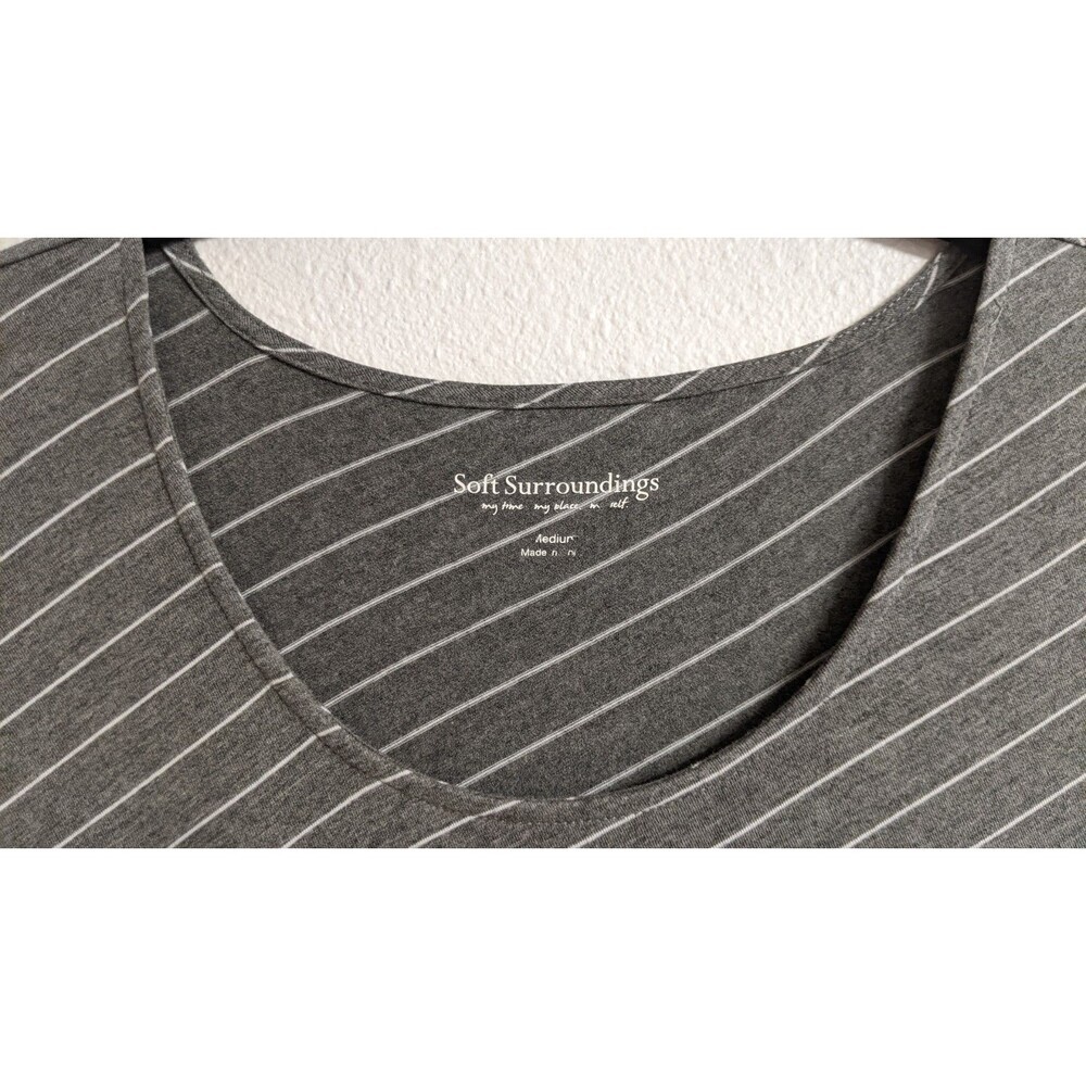 SOFT SURROUNDINGS Grey/White Slant Striped Maxi Dress Minimalist Resortwear M - Picture 2 of 11